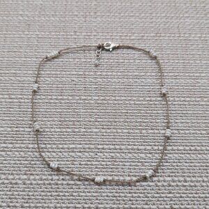 10 Inch Sterling Silver And Cord Tiny Genuine Pearls Ankle Bracelet A5090